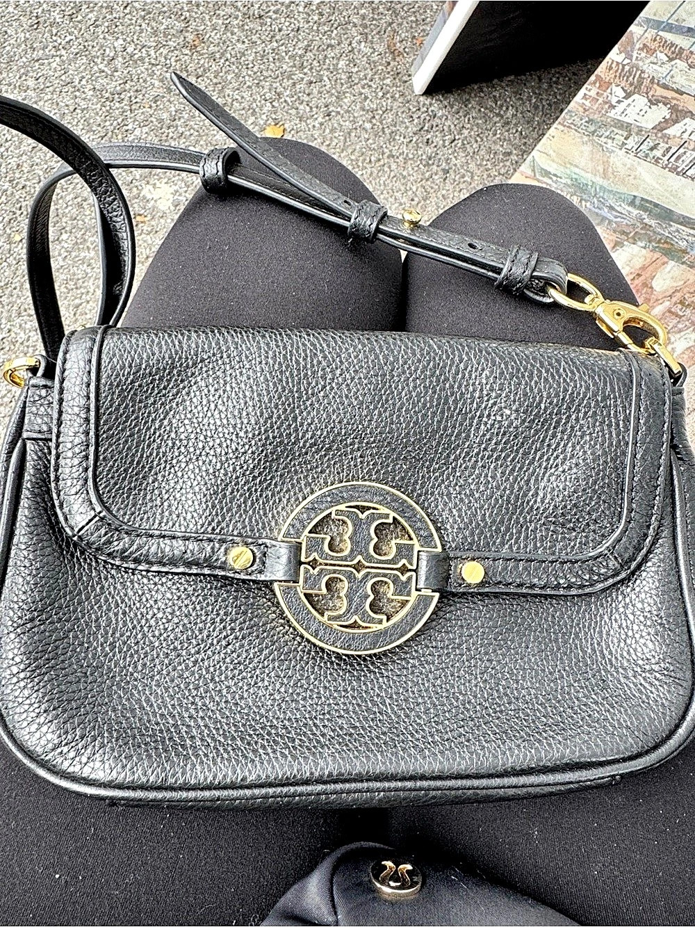 Tory Burch Thea Flat Wallet Crossbody Black Bag